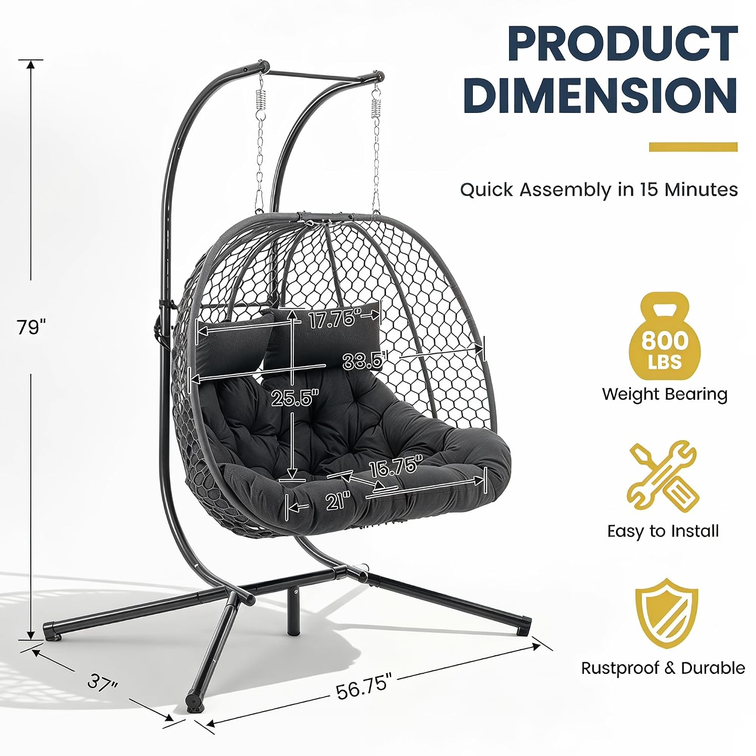Hanging Egg Chair - Двухместное уличное кресло-яйцо с подставкой, подвесное
